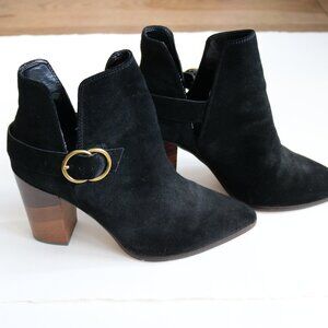 Buckle Booties with a Wood-Looking Heel